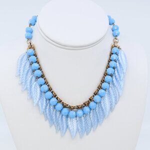 Vintage Blue Moonglow Lucite Feather Fringe Necklace Mid Century 1950s